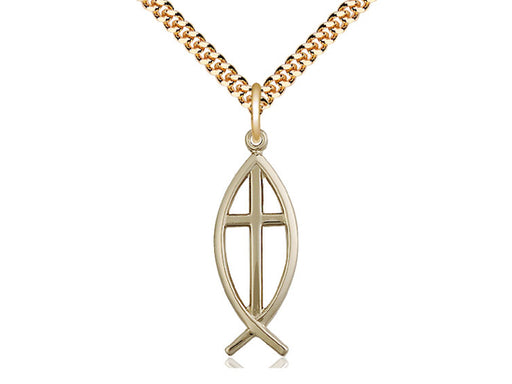 Fish Cross Pendant with Light Curb Chain Keep God in Life