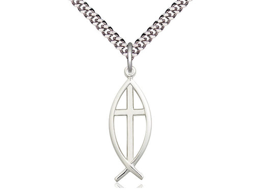 Fish Cross Pendant with Light Curb Chain Keep God in Life