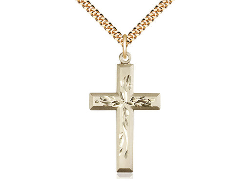 Etched Cross Pendant with Curb Chain Keep God in Life