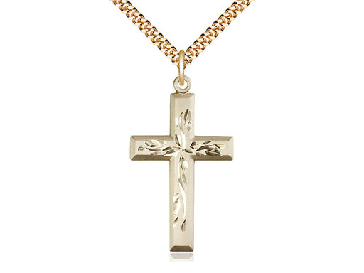 Etched Cross Pendant with Curb Chain Keep God in Life