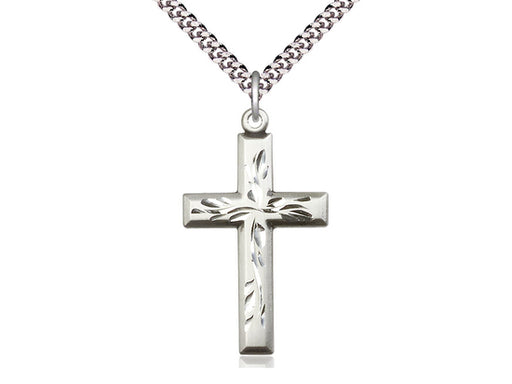 Etched Cross Pendant with Curb Chain Keep God in Life