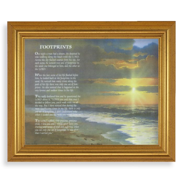 10" x 12" Gold Leaf Finish Beveled Frame with 8" x 10" Footprints Textured Art
