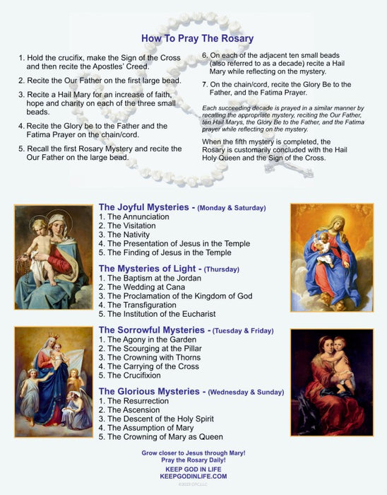 How to Pray the Rosary Large Size, 11 x 8 1/2 Inch Size Prayer Card