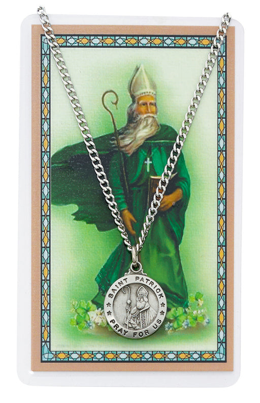 Saint Patrick Pewter Medal Necklace with Prayer Card Keep God in Life