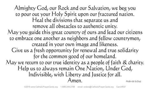 Prayer for the Healing of Our Nation Prayer Card (10 Pack) Keeping God in Sports