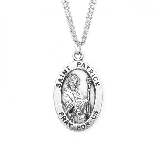 Patron Saint Patrick Oval Sterling Silver Medal, 24 Inch Size Keep God in Life