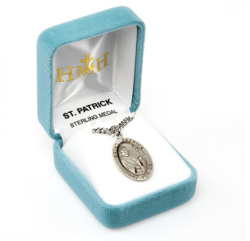 Patron Saint Patrick Oval Sterling Silver Medal, 24 Inch Size Keep God in Life