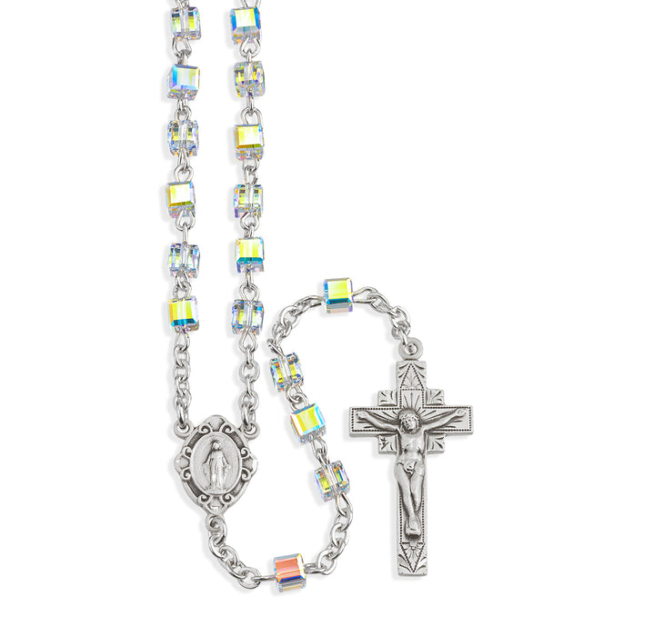 Aurora Finest Austrian Crystal Cube Sterling Sterling Rosary