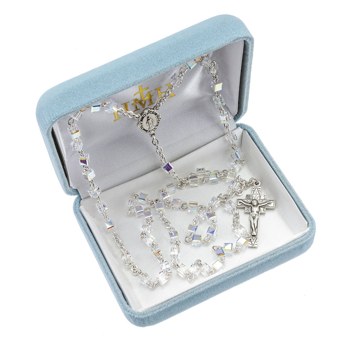 Aurora Finest Austrian Crystal Cube Sterling Sterling Rosary