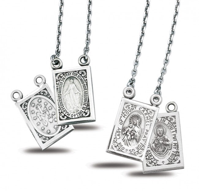 Sterling Silver Scapular Necklace Two Piece Miraculous Medals
