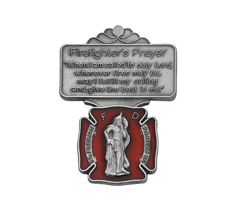 FIREFIGHTER'S WITH ST. FLORIAN PEWTER VISOR CLIP Keep God in Life