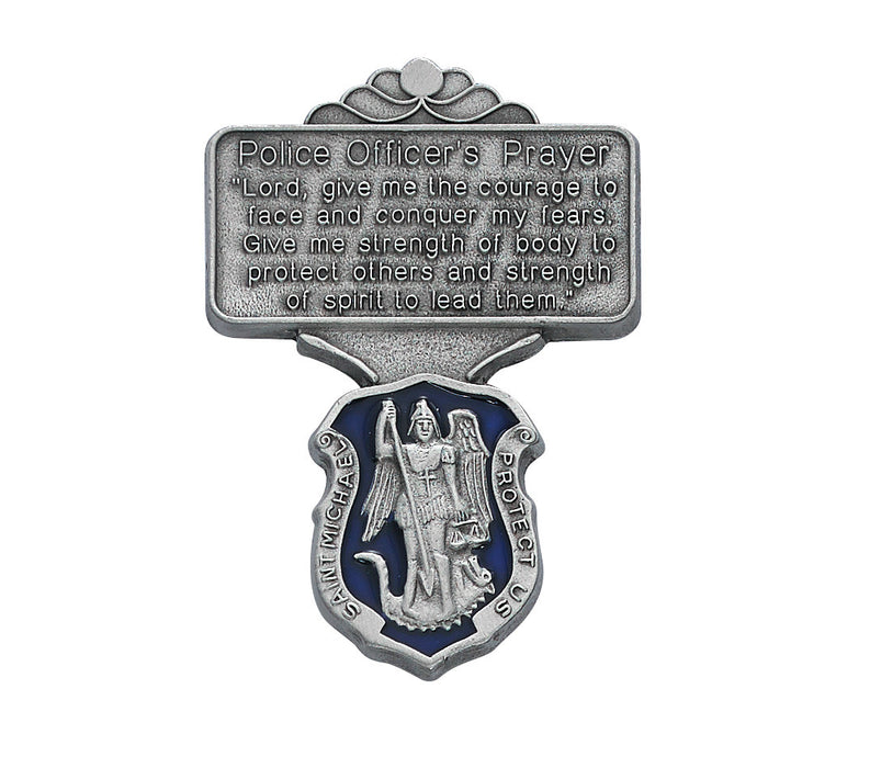 POLICE OFFICER'S PEWTER VISOR CLIP WITH ST. MICHAEL Keep God in Life
