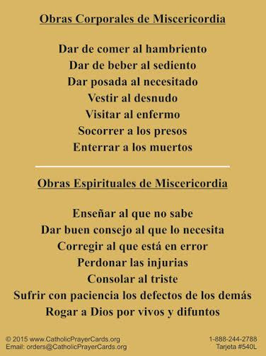 Obras Corporales de Miscericordia, LAMINATED Prayer Card, 5-Pack