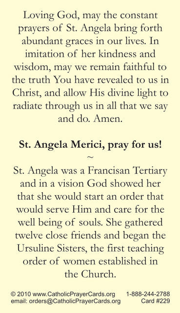 St. Angela Merici LAMINATED Prayer Card, 5-Pack