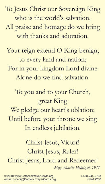 My King and my God, Christ the King LAMINATED Prayer Card 5-Pack Keep God in Life
