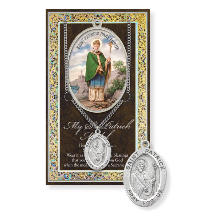 Saint Patrick Pewter Medal Necklace with Picture Folder Keep God in Life