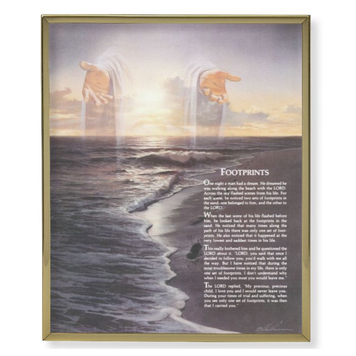 8" x 10" Gold Plaque Frame with a Footprints Print