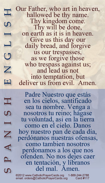 The Lord's Prayer Spanish and English LAMINATED Prayer Card, 5-Pack Keep God in Life