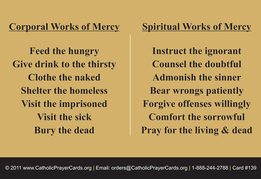 Corporal Works of Mercy LAMINATED Prayer Card, 5-Pack Keep God in Life