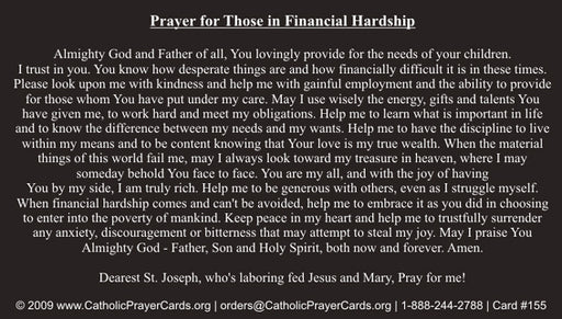 Prayer During Financial Hardship Prayer Card (10 Pack) Keep God in Life