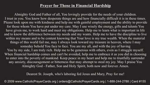 Prayer During Financial Hardship LAMINATED Prayer Card (5 Pack) Keep God in Life