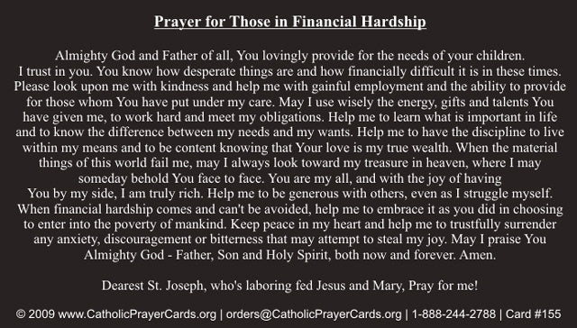 Prayer During Financial Hardship LAMINATED Prayer Card (5 Pack) Keep God in Life