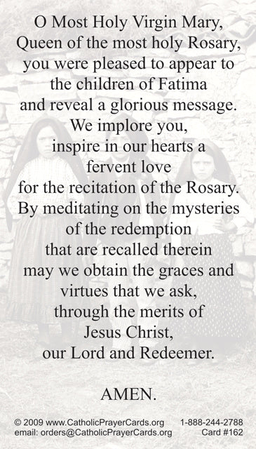 Our Lady of Fatima LAMINATED Prayer Card, 5-Pack Keep God in Life