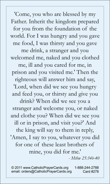 Prayer for the Hungry LAMINATED Holy Card, 5-Pack Keep God in Life