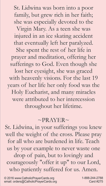 St. Lidwina of Schiedam LAMINATED Prayer Cards (5 Pack) Keeping God in Sports