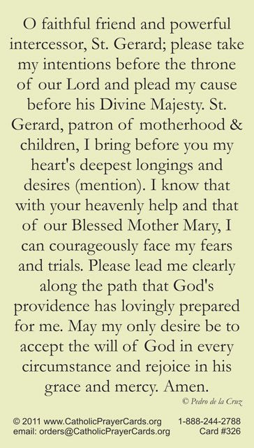 St. Gerard LAMINATED prayer Card, 5-Pack Keep God in Life