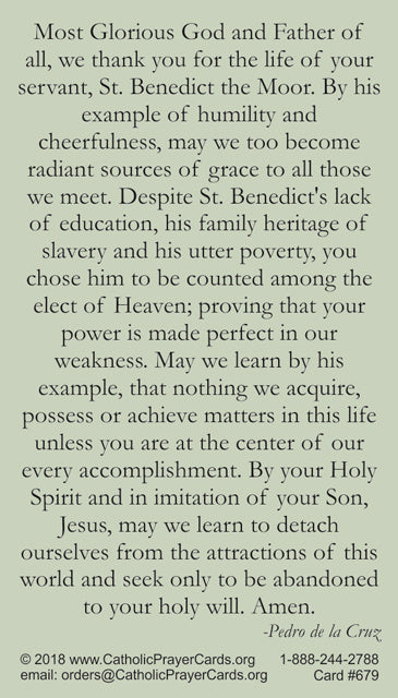 St. Benedict the Moor Prayer Card, 10-Pack Keep God in Life