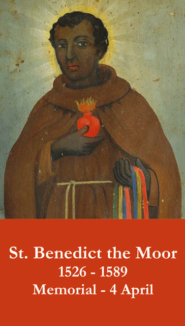 St. Benedict the Moor LAMINATED Prayer Card, 5-Pack Keep God in Life