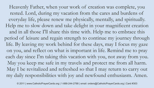 Prayer for a Good Vacation LAMINATED Prayer Card (5 Pack) Keeping God in Sports
