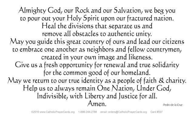 Prayer for the Healing of Our Nation LAMINATED Prayer Card (5 Pack) Keeping God in Sports