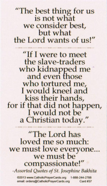 St. Josephine Bakhita LAMINATED Prayer Card, 5-Pack Keep God in Life