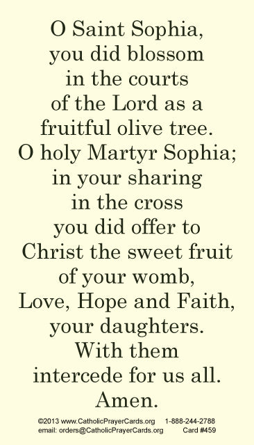 St. Sophia LAMINATED Prayer Card, 5-Pack Keep God in Life