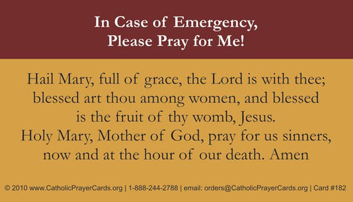 Catholic Emergency LAMINATED Prayer Card, 5-Pack Keep God in Life