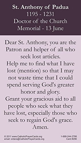 St. Anthony LAMINATED Prayer Card, 5-Pack Keep God in Life