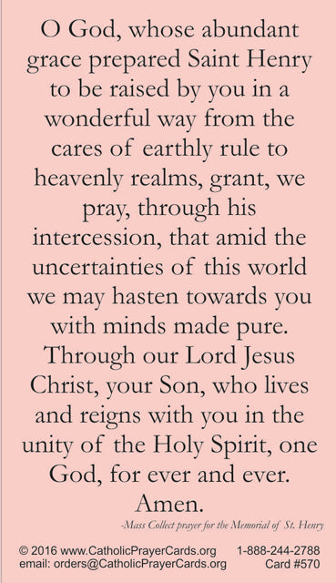 St. Henry Prayer Cards (10 Pack) Keeping God in Sports