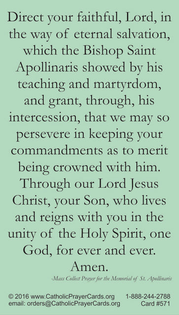 St. Apollinaris LAMINATED Prayer Card, 5-Pack Keep God in Life