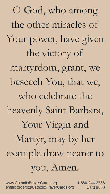St. Barbara LAMINATED Prayer Card, 5-Pack Keep God in Life