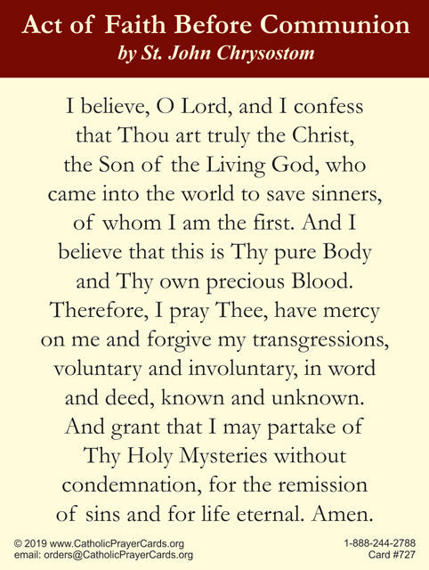 Prayer Before Holy Communion LAMINATED Prayer Card, 5-Pack Keep God in Life