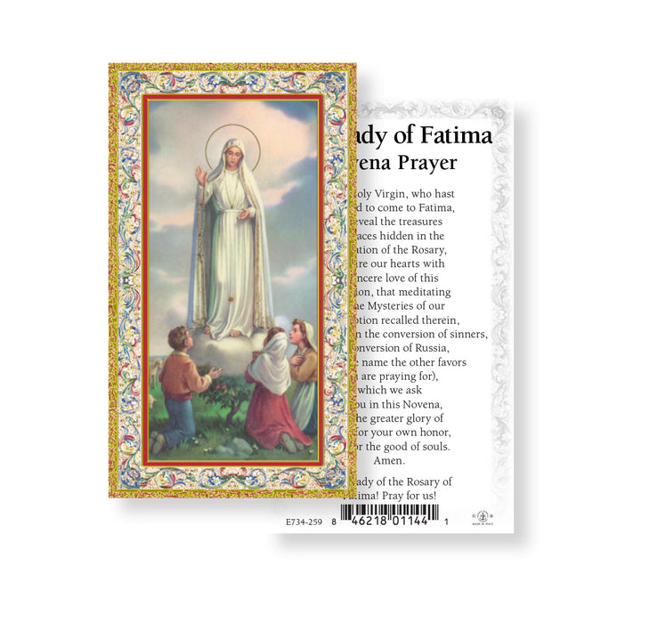 Our Lady of Fatima - Novena Prayer Gold-Stamped Holy Card Keep God in Life