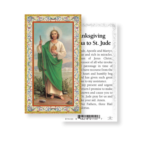 Saint Jude-Thanksgiving Novena Gold-Stamped Holy Card Keep God in Life