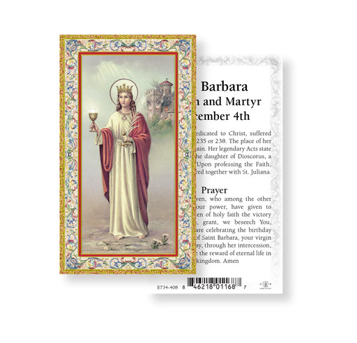 Saint Barbara Gold-Stamped Holy Card Keep God in Life