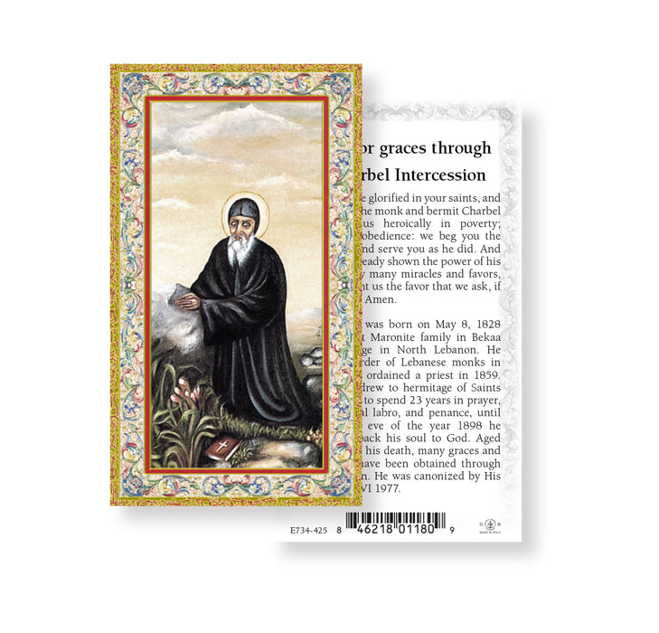 Saint Charbel Gold-Stamped Holy Card Keep God in Life