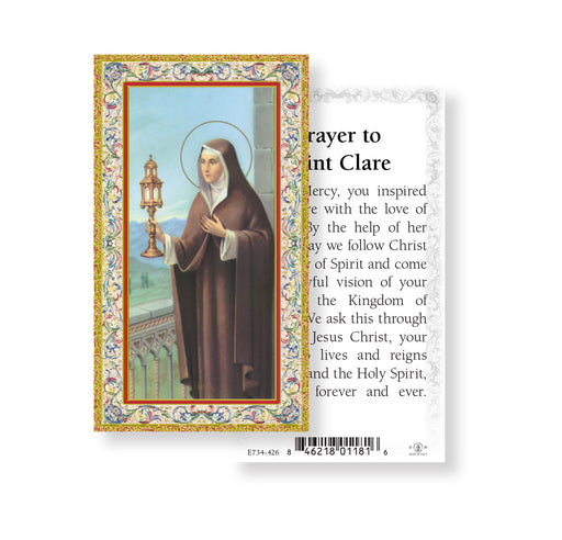 Saint Clare Gold-Stamped Holy Card Keep God in Life