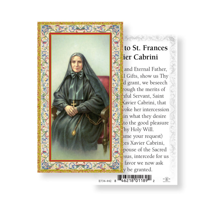 Saint Frances Cabrini Gold-Stamped Holy Card Keep God in Life