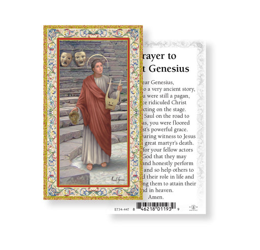 Saint Genesius Gold-Stamped Holy Card Keep God in Life
