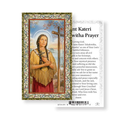Saint Kateri Tekakwitha Gold-Stamped Holy Card Keep God in Life